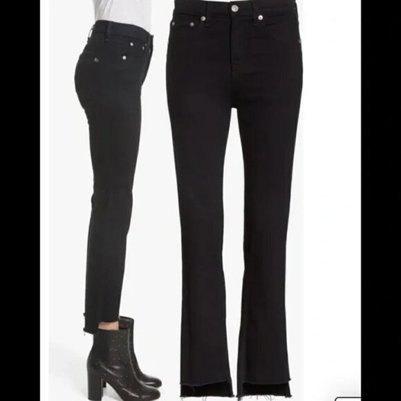 Rag & Bone Stovepipe High Rise Cropped Raw Cut Step Hem Black Jeans NWT Sz 26 - Picture 12 of 12